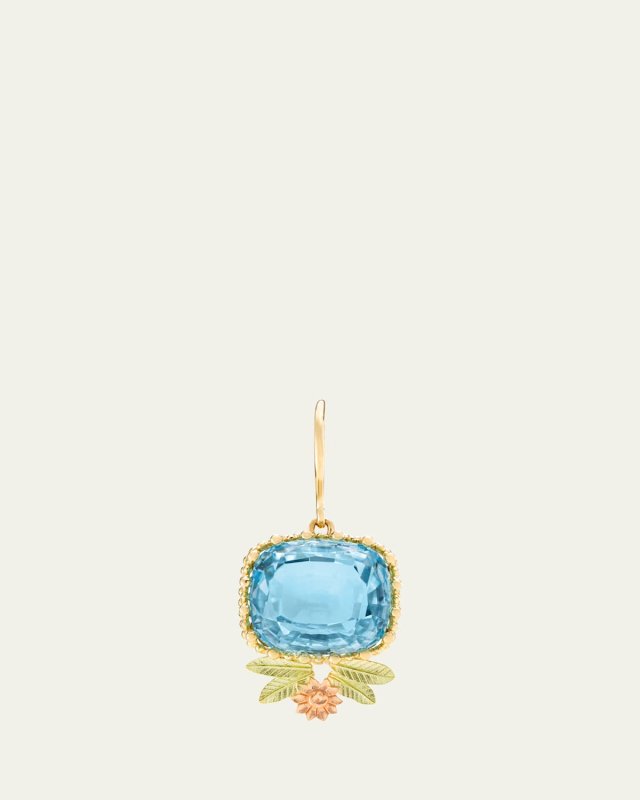 Pierreries 18K Yellow, Green, and Rose Gold Blue Topaz Flower Earring, Single